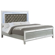 Pemberly Row Faux Leather Eastern King Panel Bed in Silver Metallic
