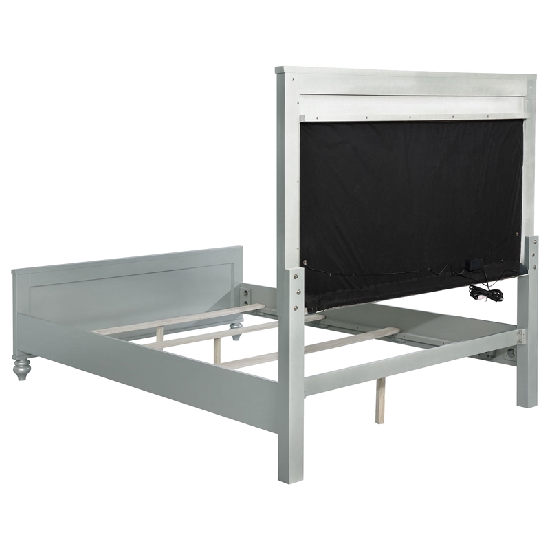 Pemberley Row Faux Leather Silver California King Panel Bed Touch Lighting Unassembled