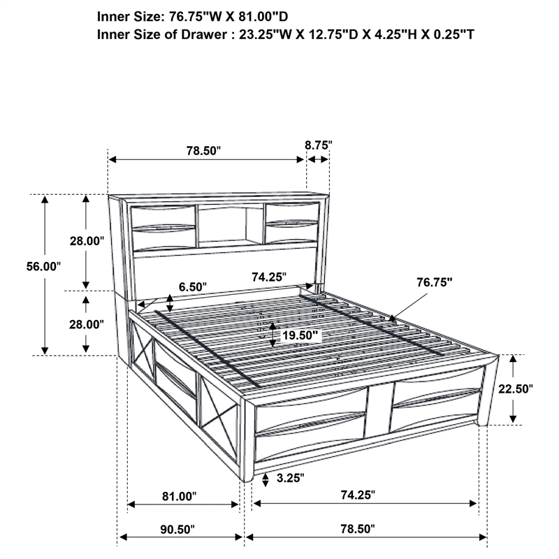 Pemberly Row Modern Wood Eastern King Platform Storage Bed in Black