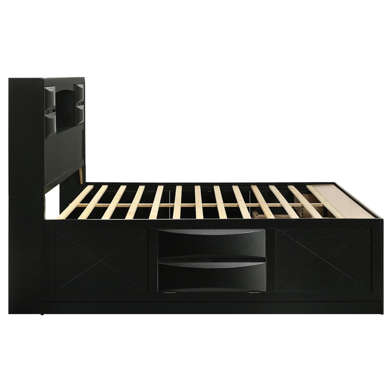 Pemberly Row Modern Wood Eastern King Platform Storage Bed in Black