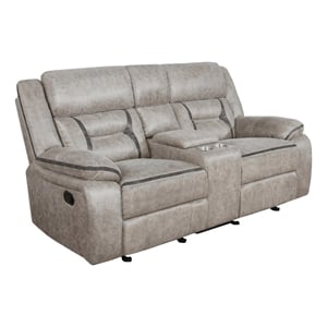 Pemberley Row Faux Leather Taupe Glider Loveseat Rectangular Smooth Gliding Mechanism 77&quot Unassembled