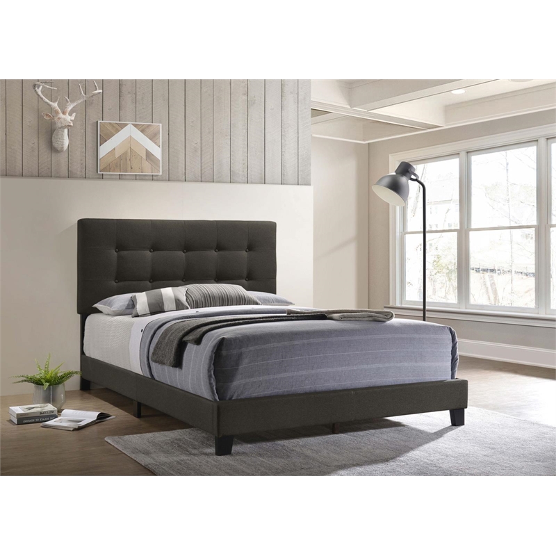 Pemberly Row Transitional Tufted Fabric Upholstered Full Bed Charcoal