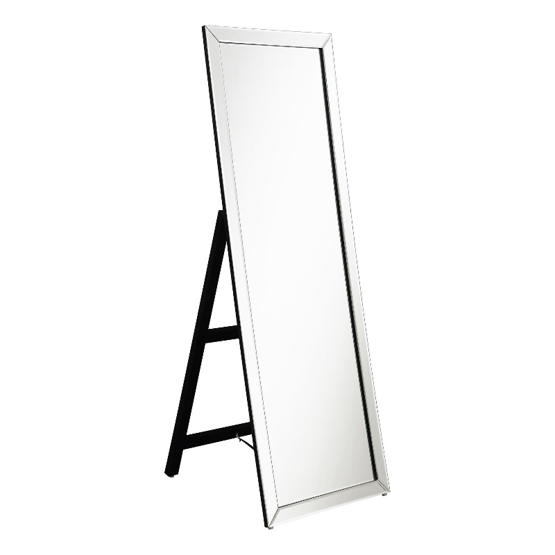Pemberly Row Modern Glass Rectangle Cheval Mirror in Silver Finish