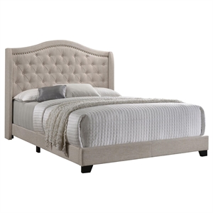 Pemberly Row Transitional Fabric Upholstered Camel Back Full Bed Beige