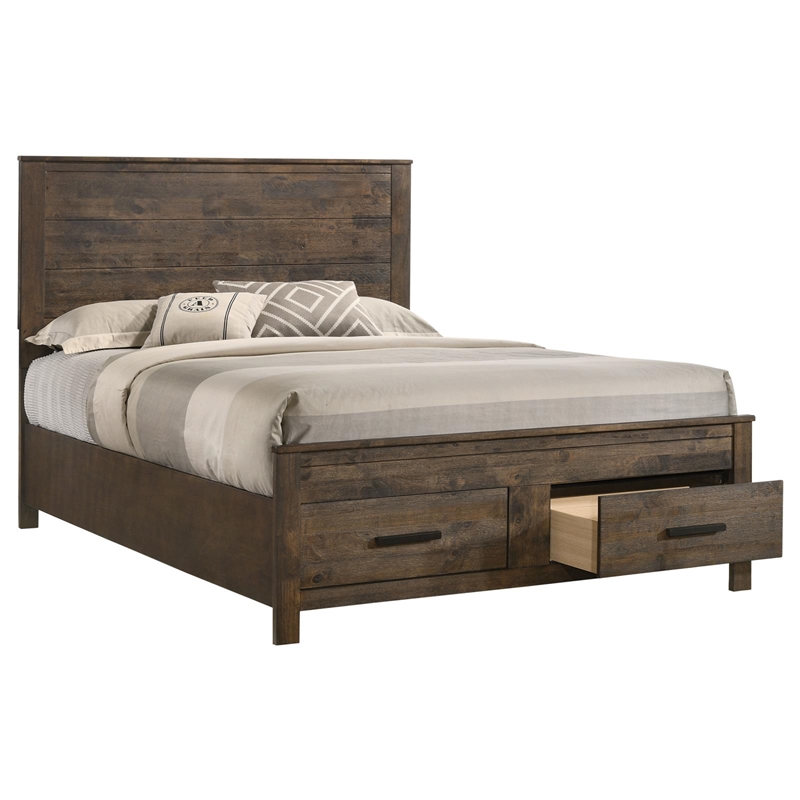 Pemberley Row Wood Rustic Golden Brown Storage Bed Rectangular Platform 79.75