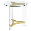 Pemberly Row Round Glass End Table with Acrylic Legs in Clear and Brass
