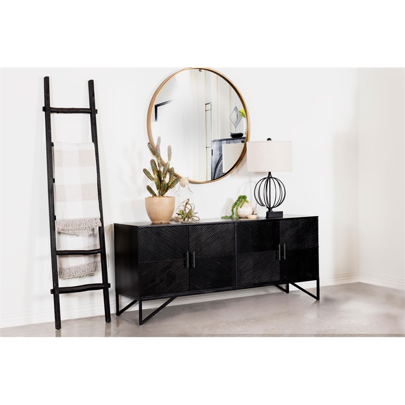 Pemberly Row 4-Door Contemporary Wood Accent Cabinet in Matte Black