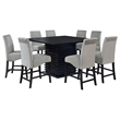 Pemberley Row Asian Hardwood Black and Gray Dining Set Square Wave Design 53.5