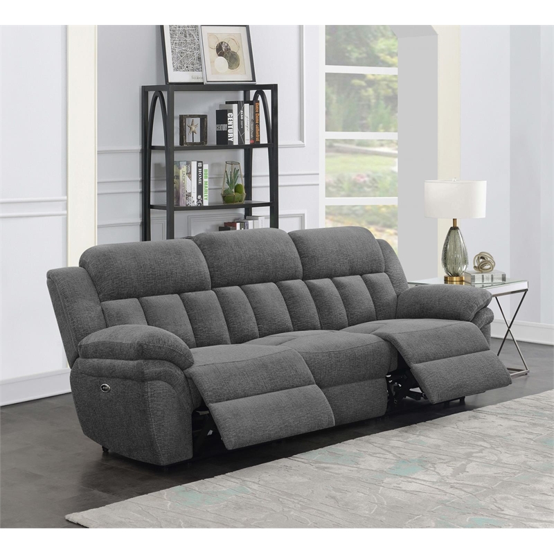 Pemberly Row Contemporary Upholstered Modern Power Sofa in Charcoal