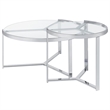 Pemberly Row 2-Piece Metal Round Glass Top Nesting Coffee Table Chrome