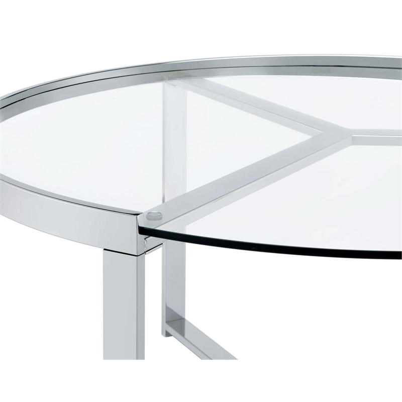 Pemberly Row 2-Piece Metal Round Glass Top Nesting Coffee Table Chrome