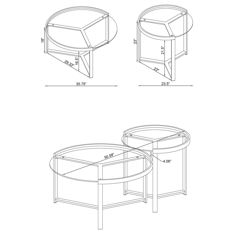 Pemberly Row 2-Piece Metal Round Glass Top Nesting Coffee Table Chrome