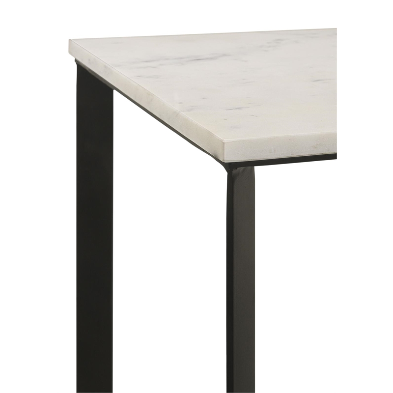 Pemberly Row Modern Metal Square Marble Top End Table White and Black