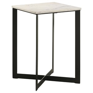 Pemberly Row Modern Metal Square Marble Top End Table White and Black
