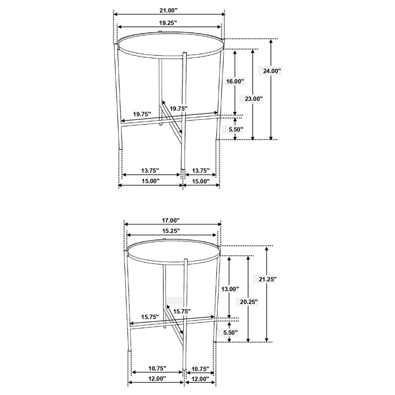 Pemberly Row 2-piece Wood Round Nesting Table in Dark Brown and Gold