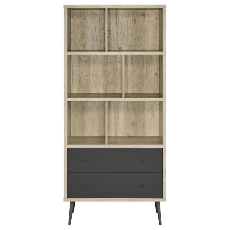 Pemberly Row 3-shelf Engineered Wood Bookcase in Gray and Antique Pine