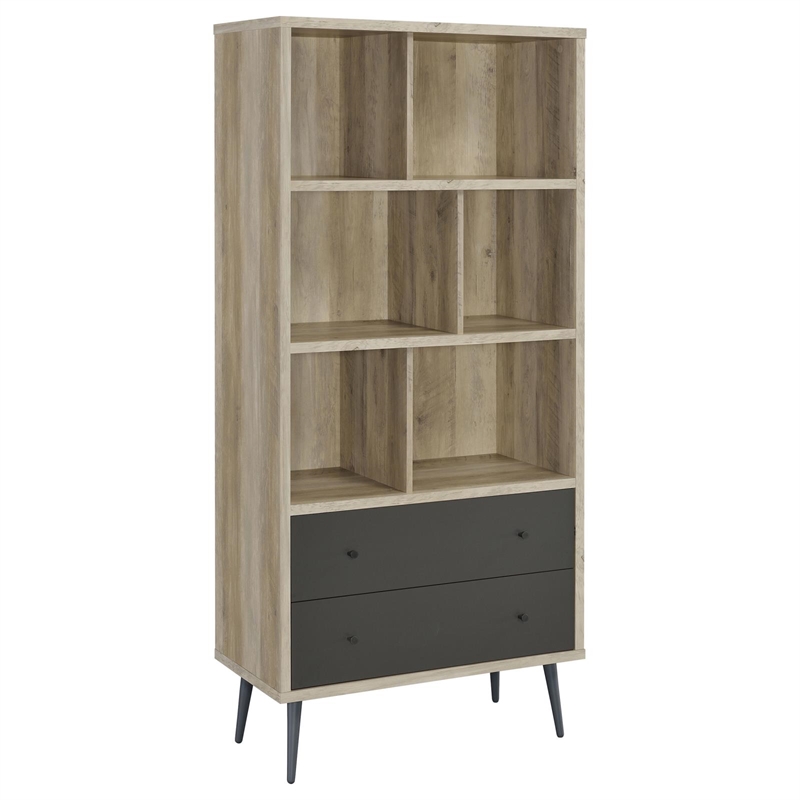 Pemberly Row 3-shelf Engineered Wood Bookcase in Gray and Antique Pine