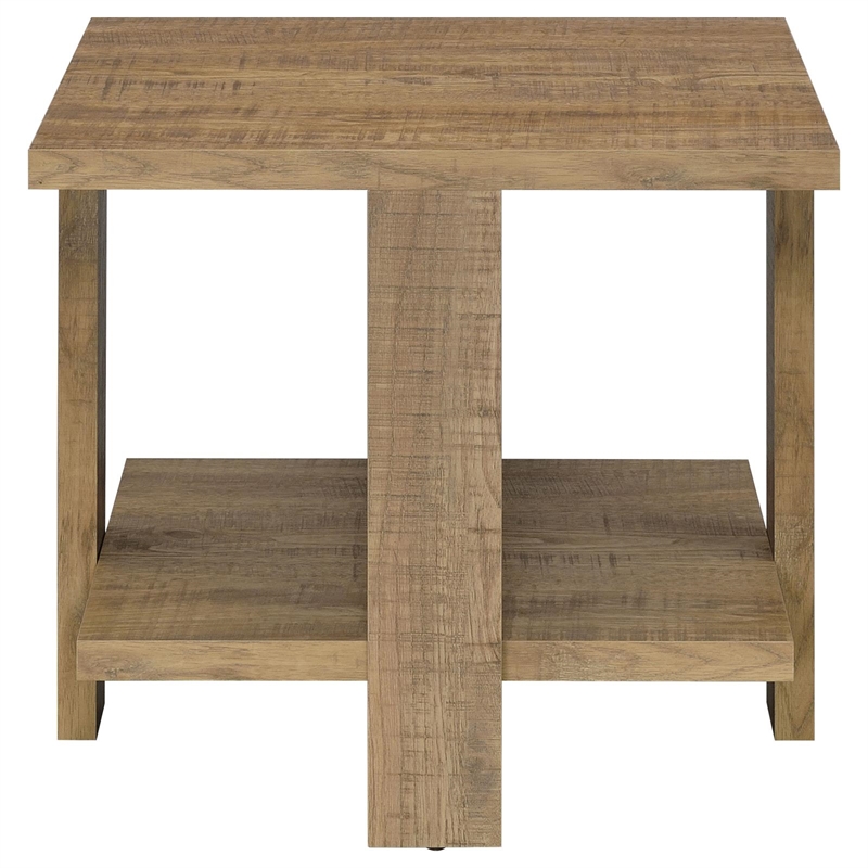 Pemberly Row 1-Shelf Square Farmhouse Engineered Wood End Table in Brown