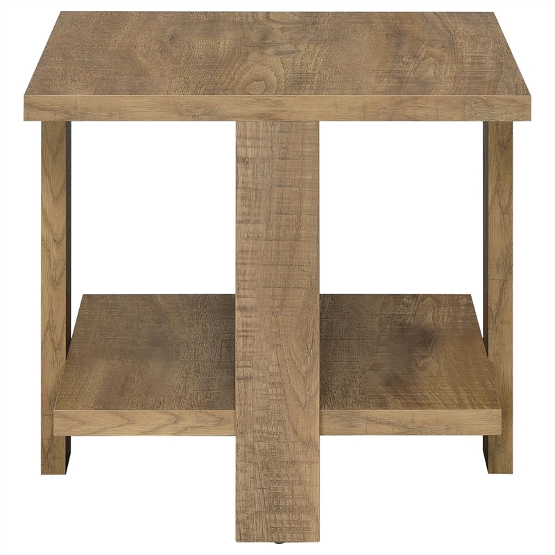 Pemberly Row 1-Shelf Square Farmhouse Engineered Wood End Table in Brown