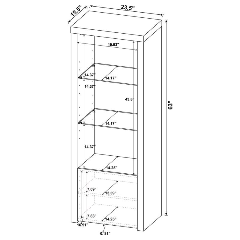 Pemberly Row 3-Shelf Modern Wood Media Tower with Lower Cabinet in White