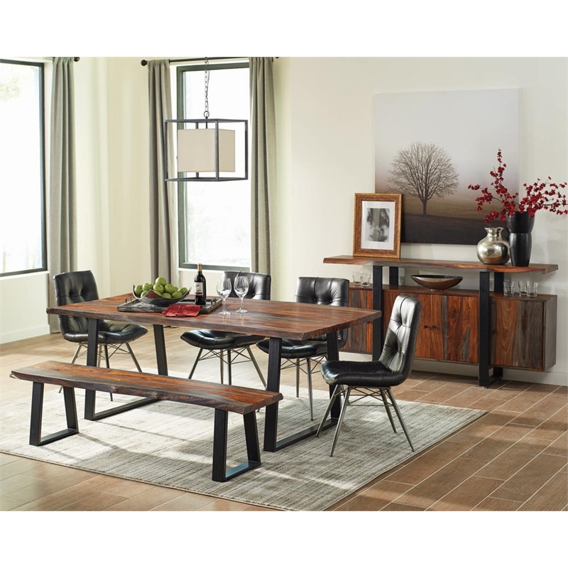 Pemberly Row Farmhouse Wood Live Edge Dining Bench Gray Sheessam and Black