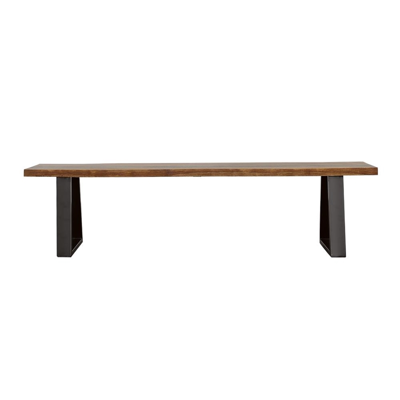 Pemberly Row Farmhouse Wood Live Edge Dining Bench Gray Sheessam and Black