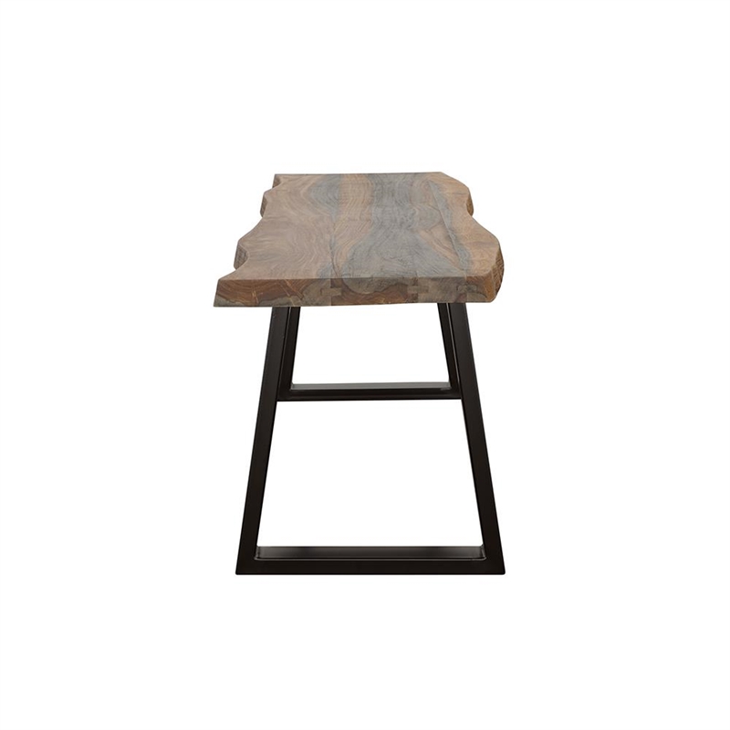 Pemberly Row Farmhouse Wood Live Edge Dining Bench Gray Sheessam and Black