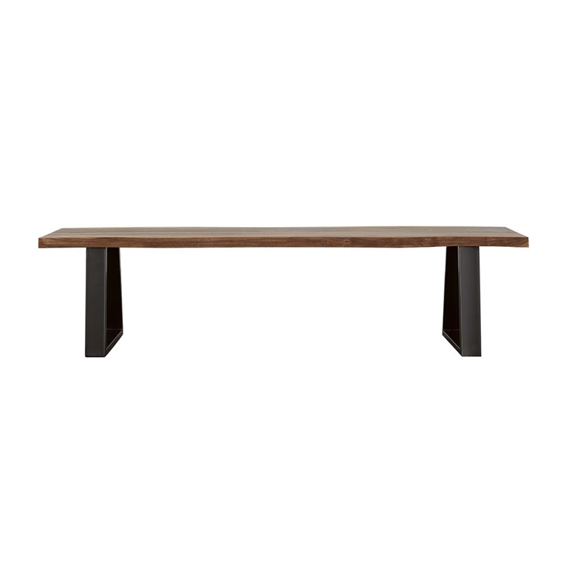 Pemberly Row Farmhouse Wood Live Edge Dining Bench Gray Sheessam and Black