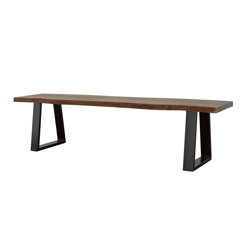 Pemberly Row Farmhouse Wood Live Edge Dining Bench Gray Sheessam and Black