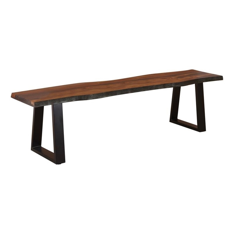 Pemberly Row Farmhouse Wood Live Edge Dining Bench Gray Sheessam and Black