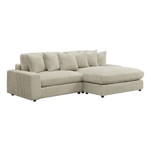 Pemberly Row Modern Velvet Upholstered Reversible Sectional Sofa in Sand