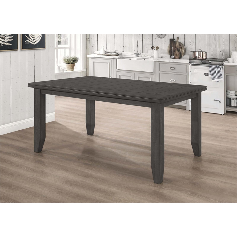 Pemberly Row Transitional Wood Rectangular Plank Top Dining Table Dark Gray