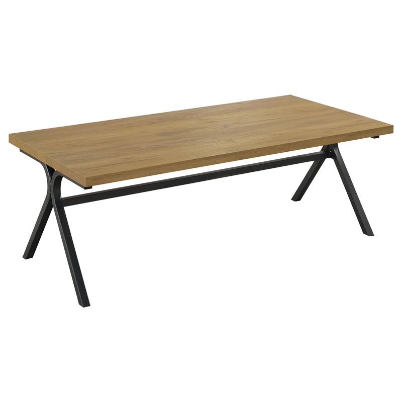 Pemberly Row 3-piece Wood Trestle Occasional Table Set Golden Oak and Gunmetal
