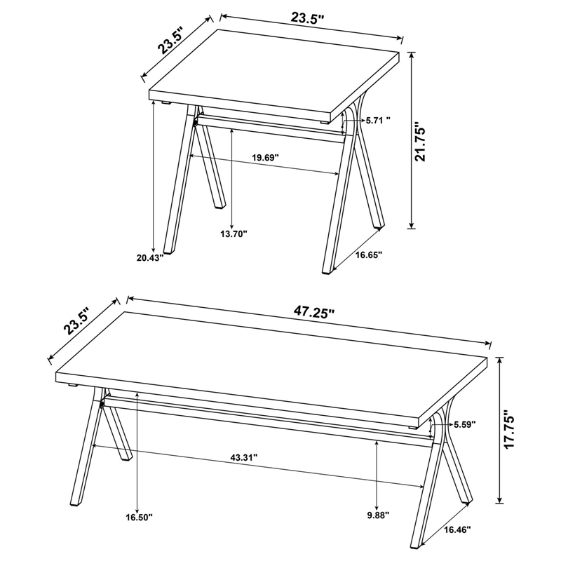 Pemberly Row 3-piece Wood Trestle Occasional Table Set Golden Oak and Gunmetal