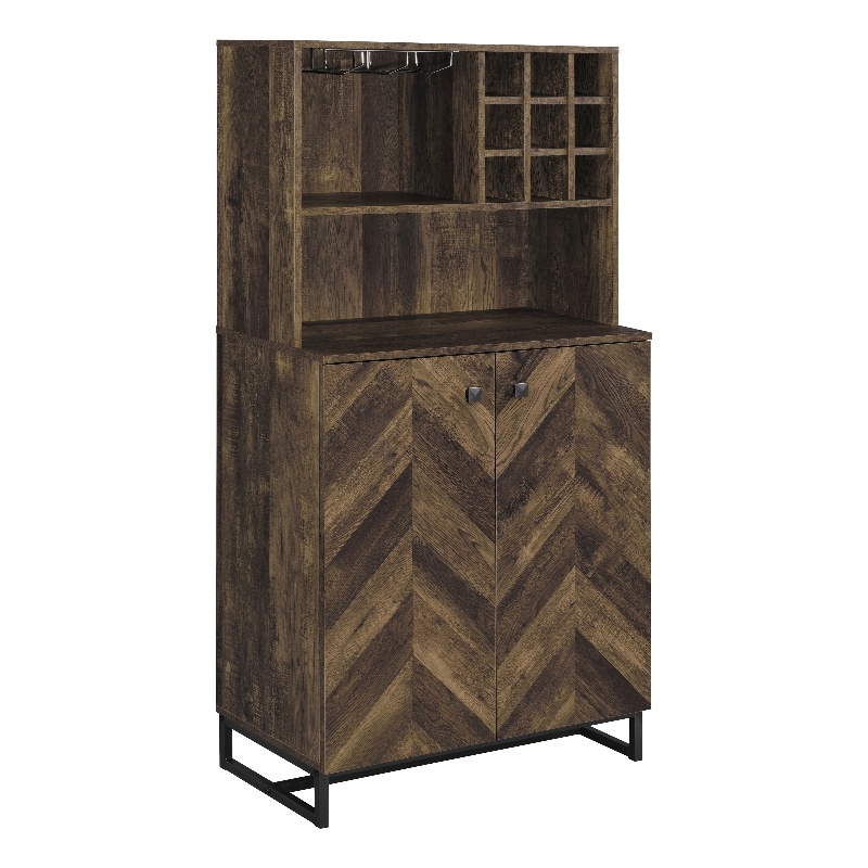 Pemberly Row 2-door Wood Wine Cabinet Rustic Oak Herringbone and Gunmetal