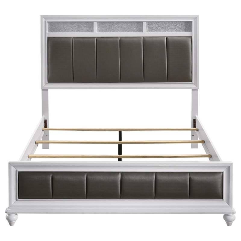 Pemberly Row Wood California King Upholstered Panel Bed in White and Gray