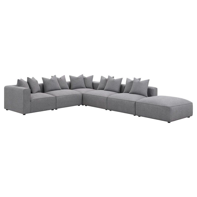 Pemberly Row Fabric Upholstered 6-piece Tight Seat Modular Sectional Gray