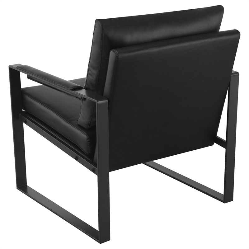 Pemberly Row Upholstered Faux Leather Accent Chair with Track Arms in Black