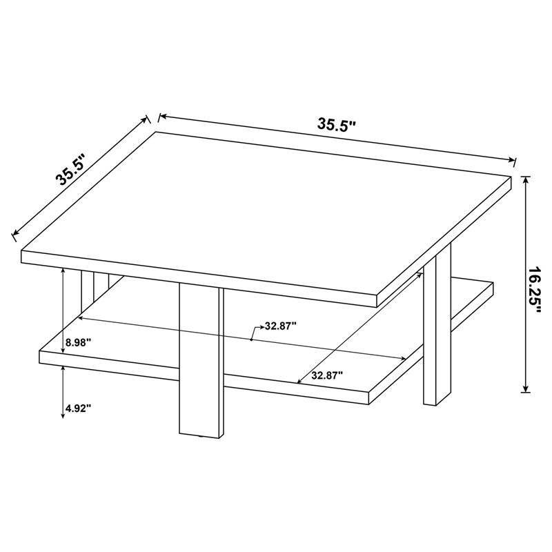 Pemberly Row 1-Shelf Square Farmhouse Engineered Wood Coffee Table in Brown