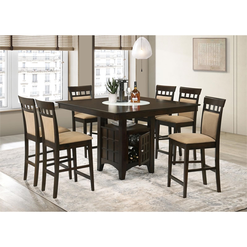Pemberley Row Asian Hardwood Beige and Cappuccino Counter Height Dining Set Square Wine Storage 51.5
