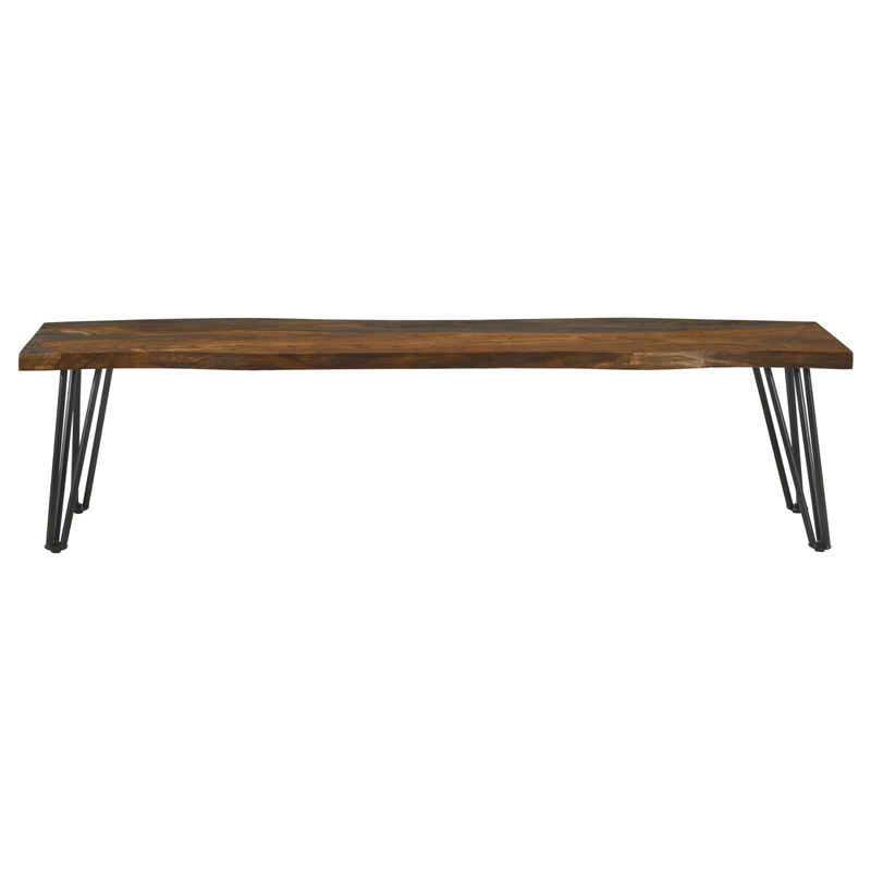 Pemberly Row Hairpin Legs Live-edge Wood Dining Bench Sheesham Gray and Gunmetal