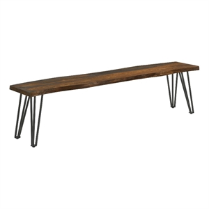 Pemberly Row Hairpin Legs Live-edge Wood Dining Bench Sheesham Gray and Gunmetal