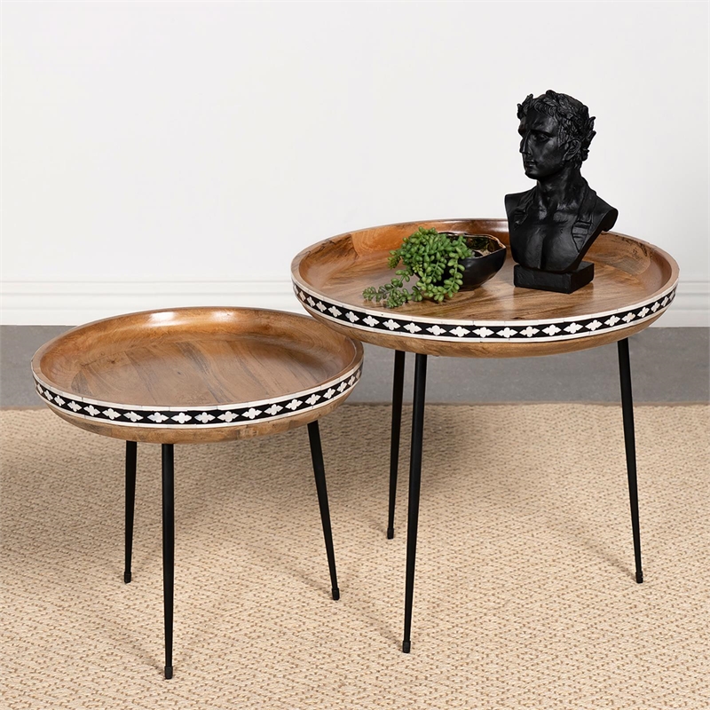 Pemberly Row 2-piece Wood Farmhouse Round Nesting Table Natural and Black