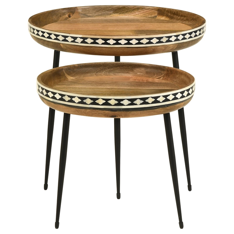 Pemberly Row 2-piece Wood Farmhouse Round Nesting Table Natural and Black