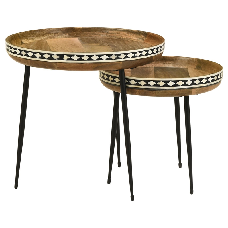 Pemberly Row 2-piece Wood Farmhouse Round Nesting Table Natural and Black