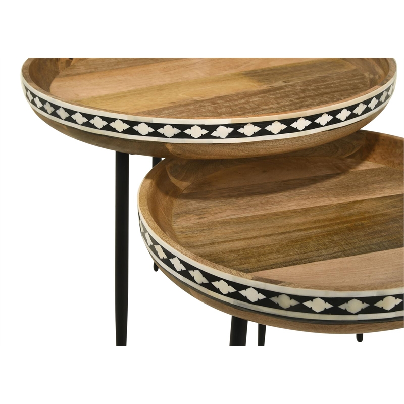 Pemberly Row 2-piece Wood Farmhouse Round Nesting Table Natural and Black