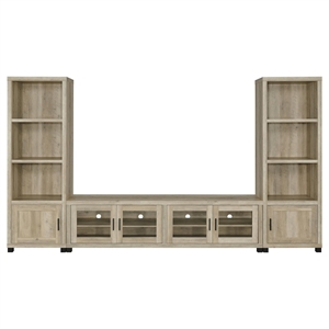 Pemberley Row Wood Antique Pine Entertainment Center Rectangular Clear Tempered Glass 78.75&quot Unassembled