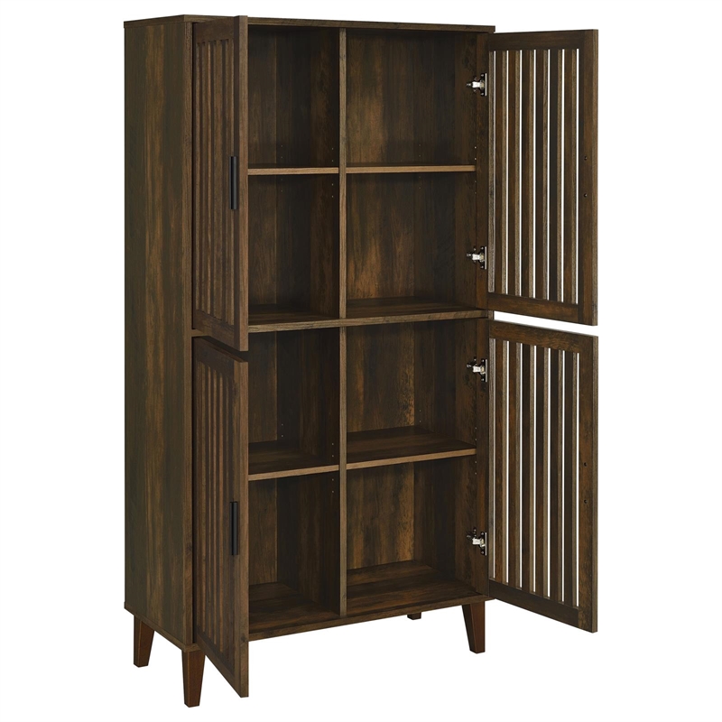 Pemberly Row 4-door Farmhouse Engineered Wood Tall Accent Cabinet Dark Pine