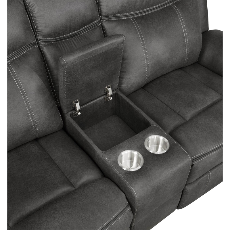 Pemberly Row Faux Leather Upholstered Tufted Back Motion Loveseat Charcoal