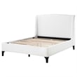 Pemberly Row Fabric Upholstered Curved Headboard Eastern King Bed in White